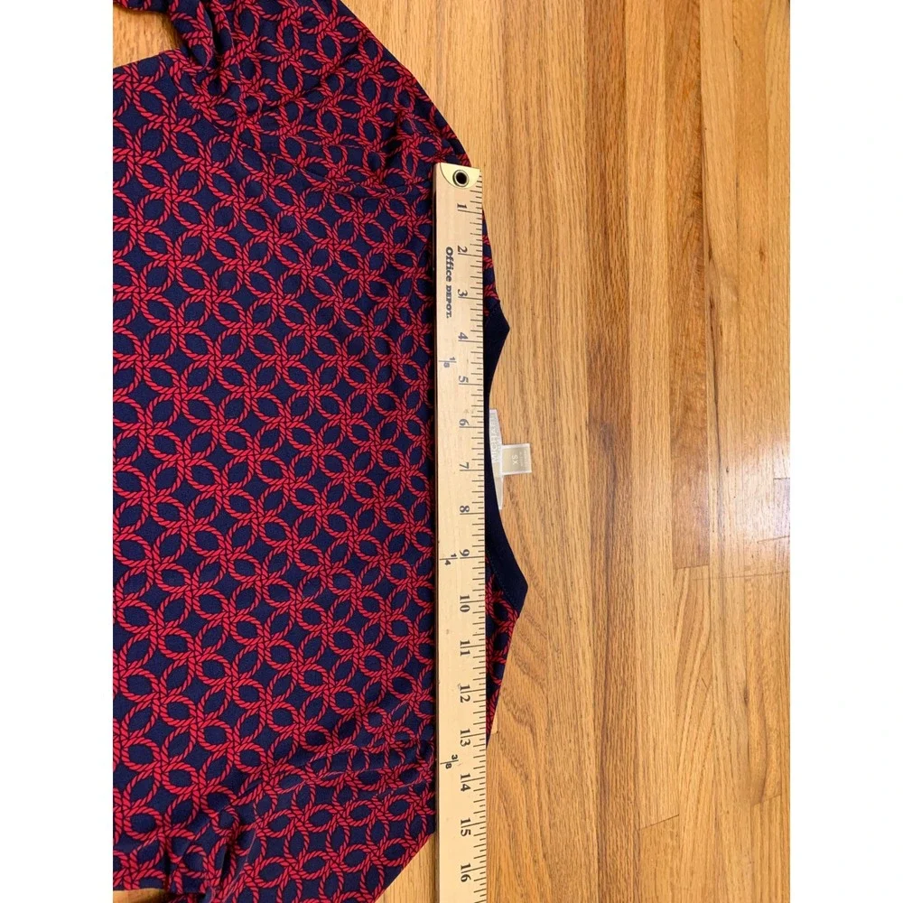 Michael Kors Navy Red Rope Link Print Tiered Ruffle Long Sleeve Dress XS